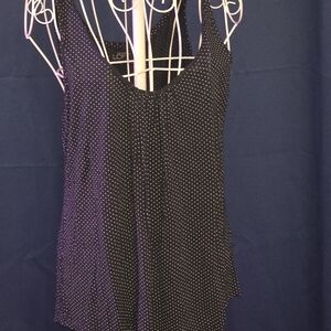 LOFT Black Polka Dot Scoop Neck Tank Top LG